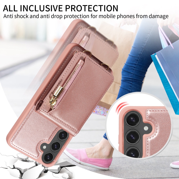 For Samsung Galaxy S24 FE 5G Crossbody Lanyard Zipper Wallet Leather Phone Case(Rose Gold) For Samsung Galaxy S24 FE 5G Crossbody Lanyard Zipper Wallet Leather Phone Case(Rose Gold)