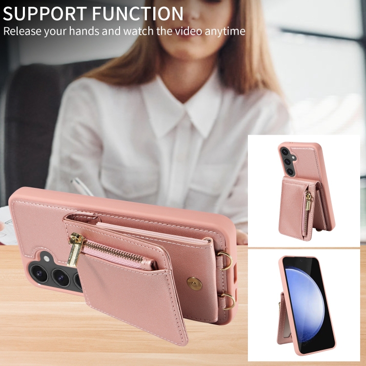 For Samsung Galaxy S24 FE 5G Crossbody Lanyard Zipper Wallet Leather Phone Case(Rose Gold) For Samsung Galaxy S24 FE 5G Crossbody Lanyard Zipper Wallet Leather Phone Case(Rose Gold)