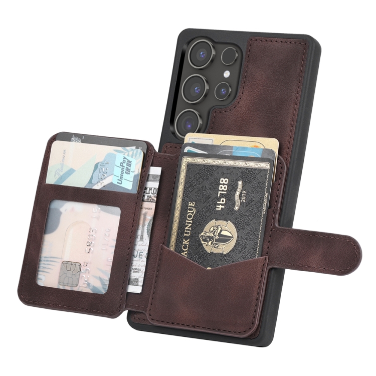 For Samsung Galaxy S25 Ultra 5G Skin Feel Dream RFID Anti-theft PU Card Bag Phone Case(Coffee) For Samsung Galaxy S25 Ultra 5G Skin Feel Dream RFID Anti-theft PU Card Bag Phone Case(Coffee)