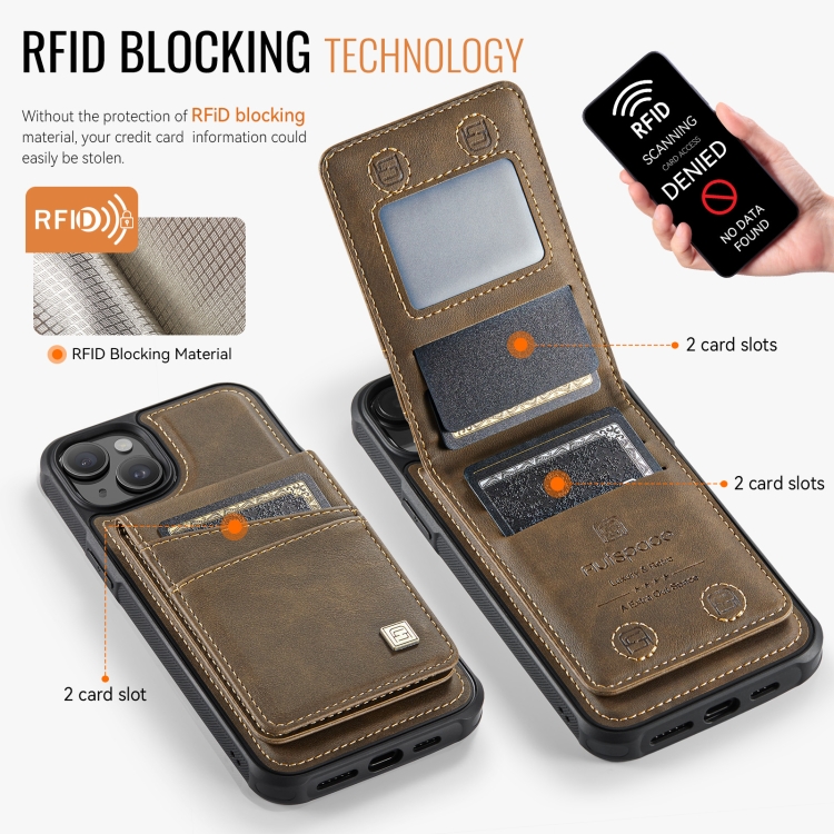 For iPhone 14 Plus AutSpace A12 MagSafe Magnetic RFID Card Bag Phone Case(Coffee) For iPhone 14 Plus AutSpace A12 MagSafe Magnetic RFID Card Bag Phone Case(Coffee)