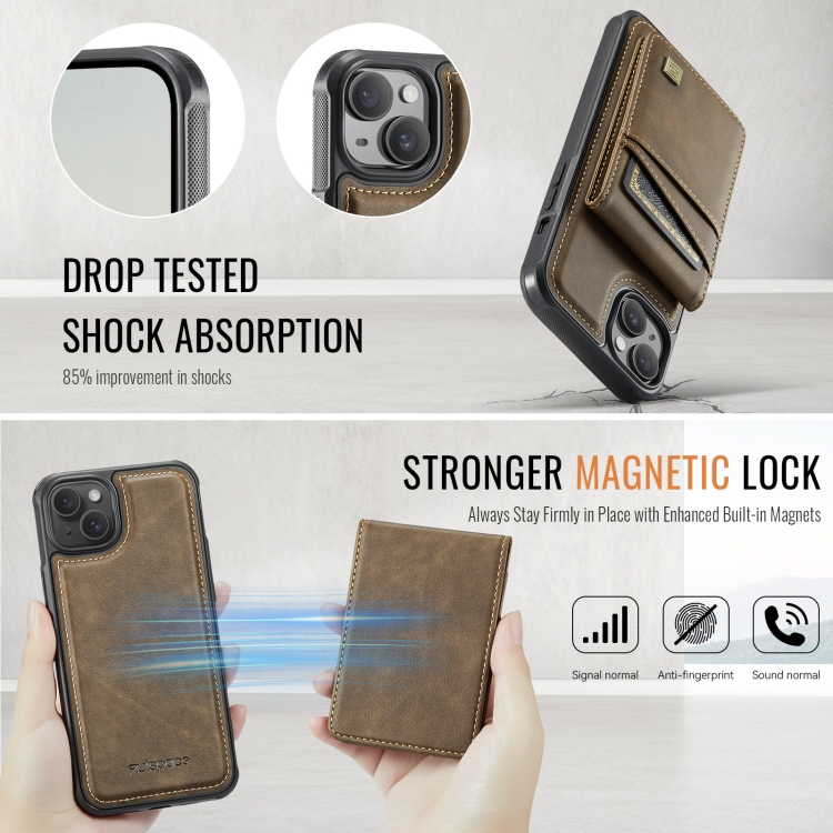 For iPhone 14 Plus AutSpace A12 MagSafe Magnetic RFID Card Bag Phone Case(Coffee) For iPhone 14 Plus AutSpace A12 MagSafe Magnetic RFID Card Bag Phone Case(Coffee)