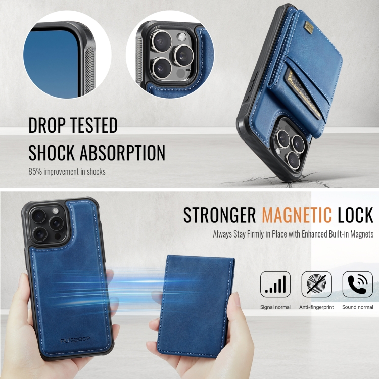 For iPhone 14 Pro AutSpace A12 MagSafe Magnetic RFID Card Bag Phone Case(Blue) For iPhone 14 Pro AutSpace A12 MagSafe Magnetic RFID Card Bag Phone Case(Blue)