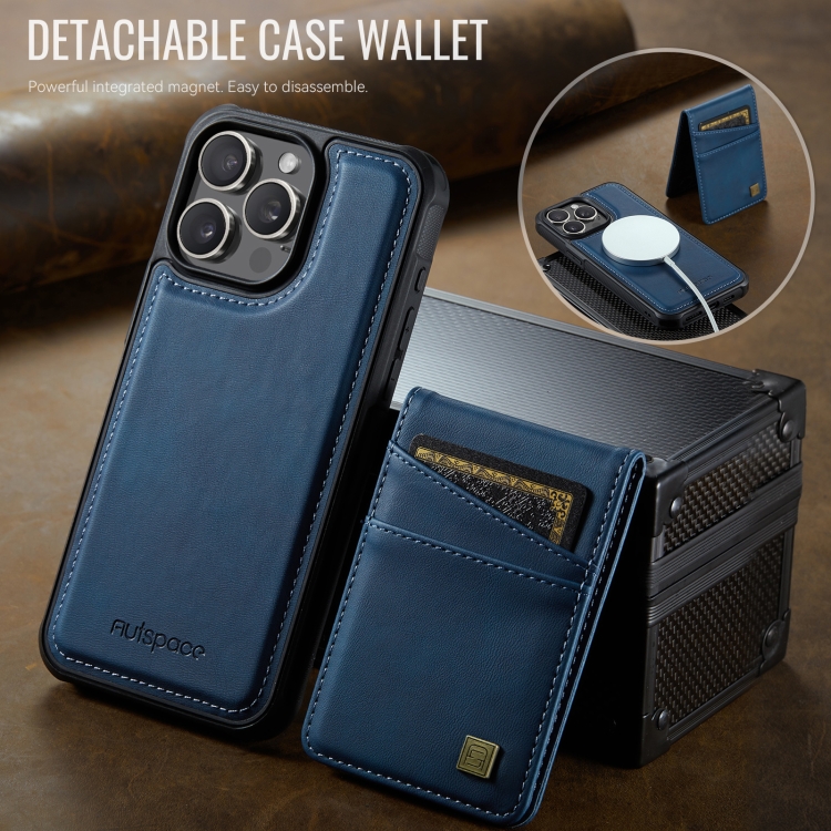 For iPhone 14 Pro AutSpace A12 MagSafe Magnetic RFID Card Bag Phone Case(Blue) For iPhone 14 Pro AutSpace A12 MagSafe Magnetic RFID Card Bag Phone Case(Blue)
