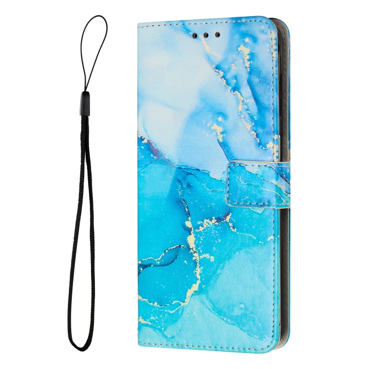For Samsung Galaxy S25 5G Painted Marble Pattern Leather Phone Case(Blue Green)