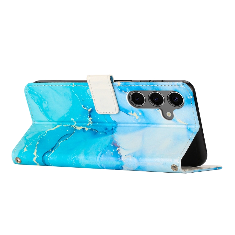 For Samsung Galaxy S25 5G Painted Marble Pattern Leather Phone Case(Blue Green)