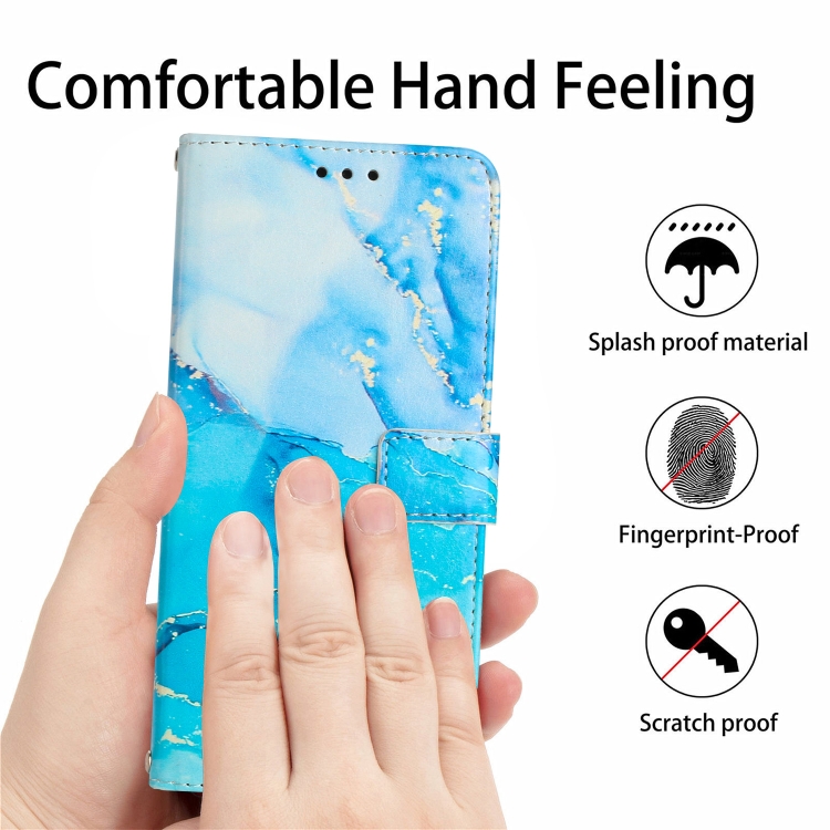 For Samsung Galaxy S25 5G Painted Marble Pattern Leather Phone Case(Blue Green)