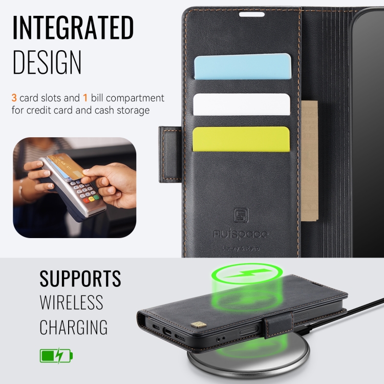 For iPhone 16 Plus AutSpace A11 Side Buckle MagSafe Magnetic RFID Phone Leather Case(Black) For iPhone 16 Plus AutSpace A11 Side Buckle MagSafe Magnetic RFID Phone Leather Case(Black)