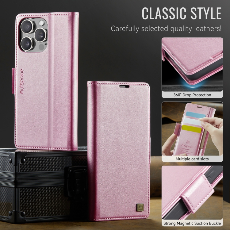 For iPhone 14 Pro AutSpace A11 Side Buckle MagSafe Magnetic RFID Phone Leather Case(Rose Gold) For iPhone 14 Pro AutSpace A11 Side Buckle MagSafe Magnetic RFID Phone Leather Case(Rose Gold)