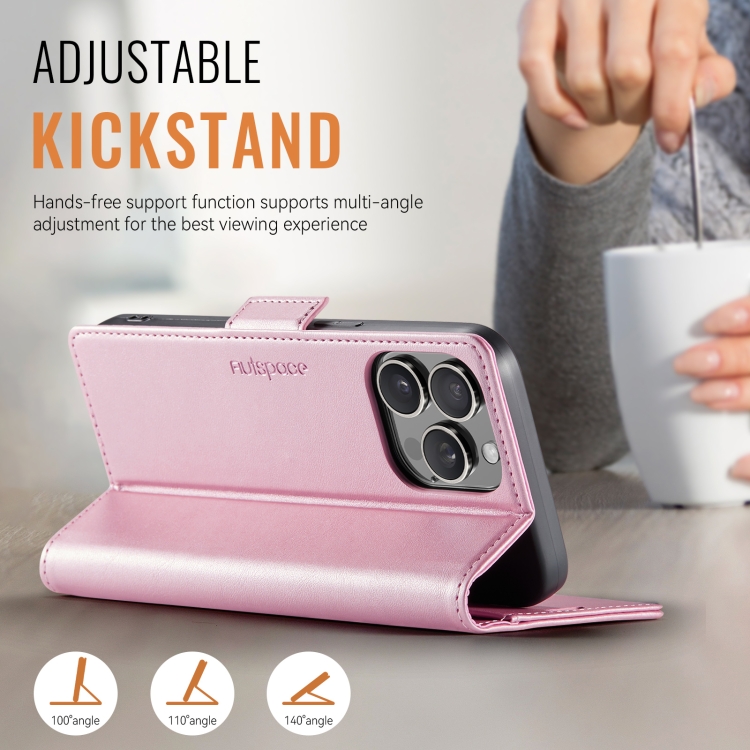 For iPhone 14 Pro AutSpace A11 Side Buckle MagSafe Magnetic RFID Phone Leather Case(Rose Gold) For iPhone 14 Pro AutSpace A11 Side Buckle MagSafe Magnetic RFID Phone Leather Case(Rose Gold)