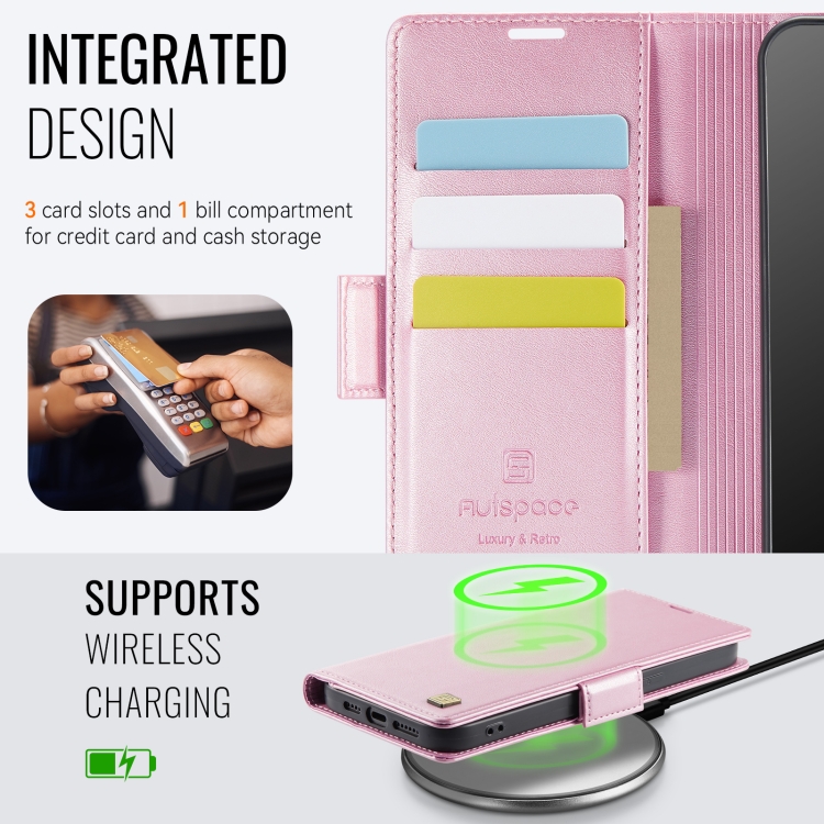 For iPhone 14 Pro AutSpace A11 Side Buckle MagSafe Magnetic RFID Phone Leather Case(Rose Gold) For iPhone 14 Pro AutSpace A11 Side Buckle MagSafe Magnetic RFID Phone Leather Case(Rose Gold)