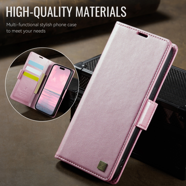 For iPhone 14 Pro AutSpace A11 Side Buckle MagSafe Magnetic RFID Phone Leather Case(Rose Gold) For iPhone 14 Pro AutSpace A11 Side Buckle MagSafe Magnetic RFID Phone Leather Case(Rose Gold)