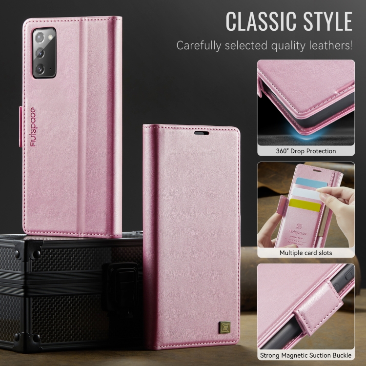 For Samsung Galaxy Note20 AutSpace A11 Side Buckle MagSafe Magnetic RFID Phone Leather Case(Rose Gold) For Samsung Galaxy Note20 AutSpace A11 Side Buckle MagSafe Magnetic RFID Phone Leather Case(Rose Gold)