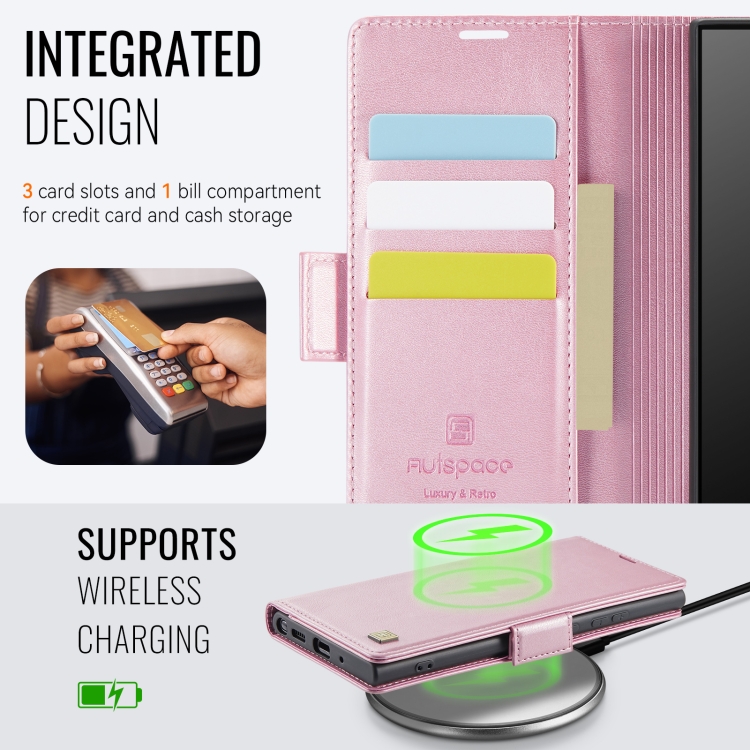 For Samsung Galaxy Note20 AutSpace A11 Side Buckle MagSafe Magnetic RFID Phone Leather Case(Rose Gold) For Samsung Galaxy Note20 AutSpace A11 Side Buckle MagSafe Magnetic RFID Phone Leather Case(Rose Gold)