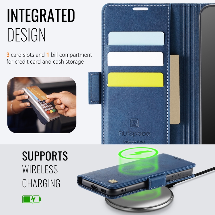 For Samsung Galaxy S22+ 5G AutSpace A11 Side Buckle MagSafe Magnetic RFID Phone Leather Case(Blue) For Samsung Galaxy S22+ 5G AutSpace A11 Side Buckle MagSafe Magnetic RFID Phone Leather Case(Blue)