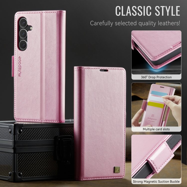 For Samsung Galaxy S24 5G AutSpace A11 Side Buckle MagSafe Magnetic RFID Phone Leather Case(Rose Gold) For Samsung Galaxy S24 5G AutSpace A11 Side Buckle MagSafe Magnetic RFID Phone Leather Case(Rose Gold)