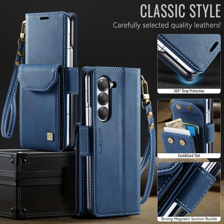 For Samsung Galaxy Z Fold6 5G AutSpace A23 Organ Card Bag Magnetic RFID PU Phone Case(Blue)