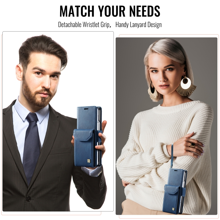 For Samsung Galaxy Z Fold6 5G AutSpace A23 Organ Card Bag Magnetic RFID PU Phone Case(Blue)