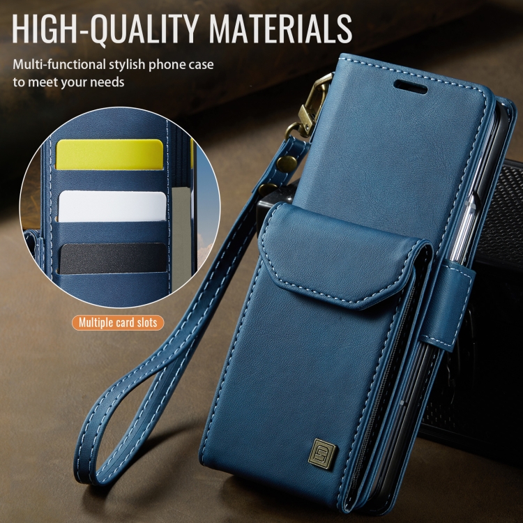 For Samsung Galaxy Z Fold6 5G AutSpace A23 Organ Card Bag Magnetic RFID PU Phone Case(Blue)