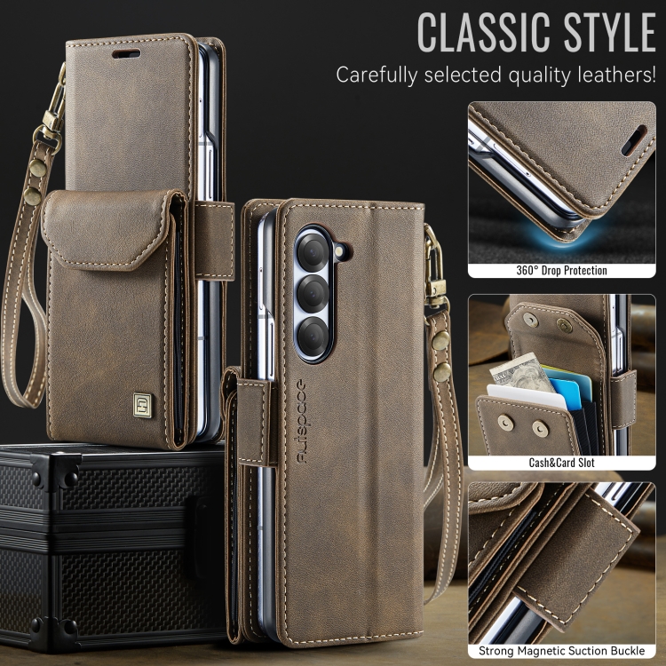 For Samsung Galaxy Z Fold5 5G AutSpace A23 Organ Card Bag Magnetic RFID PU Phone Case(Coffee) For Samsung Galaxy Z Fold5 5G AutSpace A23 Organ Card Bag Magnetic RFID PU Phone Case(Coffee)