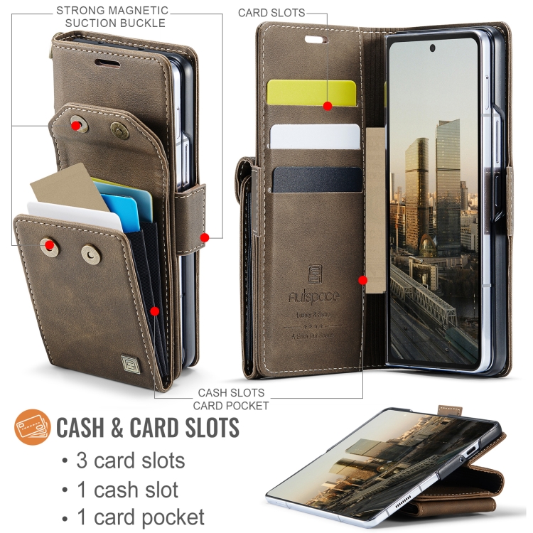 For Samsung Galaxy Z Fold5 5G AutSpace A23 Organ Card Bag Magnetic RFID PU Phone Case(Coffee) For Samsung Galaxy Z Fold5 5G AutSpace A23 Organ Card Bag Magnetic RFID PU Phone Case(Coffee)