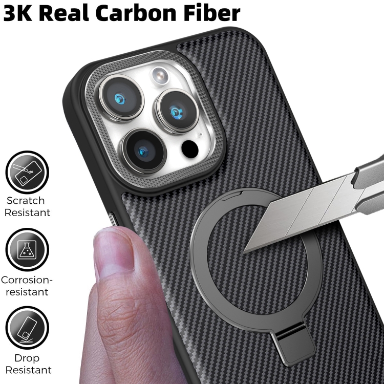 For iPhone 16 Pro Max Carbon Fiber MagSafe Holder Phone Case(Black) For iPhone 16 Pro Max Carbon Fiber MagSafe Holder Phone Case(Black)