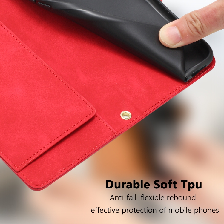 For iPhone 14 Tulips Embossed Leather Phone Case with Lanyard(Red) - 8
