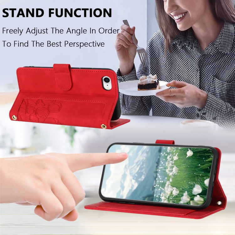 For iPhone SE 2022 / 2020 Tulips Embossed Leather Phone Case with Lanyard(Red) For iPhone SE 2022 / 2020 Tulips Embossed Leather Phone Case with Lanyard(Red)