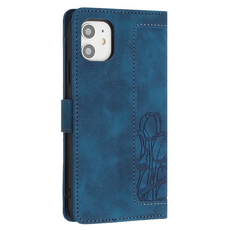 For iPhone 12 mini Tulips Embossed Leather Phone Case with Lanyard(Blue) For iPhone 12 mini Tulips Embossed Leather Phone Case with Lanyard(Blue)