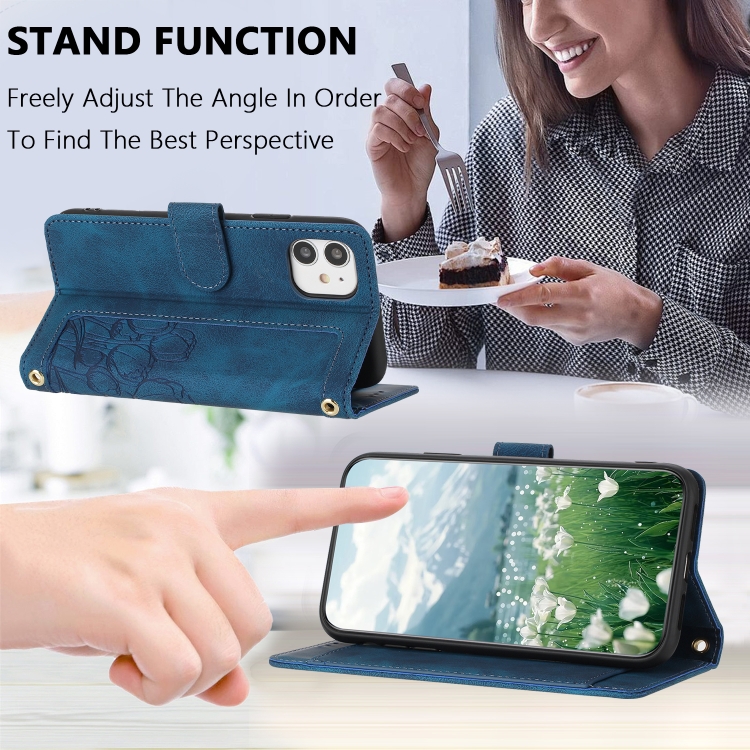For iPhone 12 mini Tulips Embossed Leather Phone Case with Lanyard(Blue) For iPhone 12 mini Tulips Embossed Leather Phone Case with Lanyard(Blue)