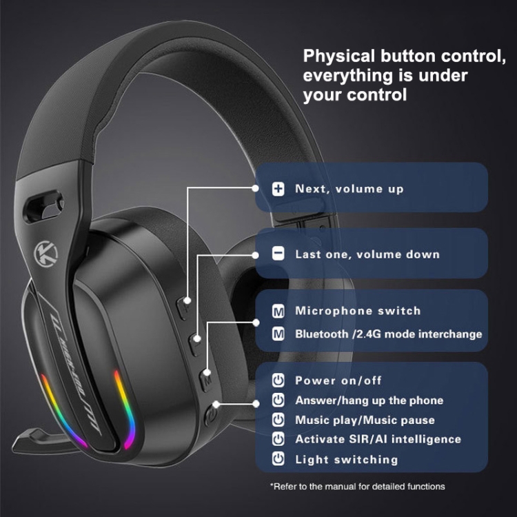 Bluetooth 5.4 Head-mounted RGB Wireless Bluetooth Gaming Headset(Black) Bluetooth 5.4 Head-mounted RGB Wireless Bluetooth Gaming Headset(Black)