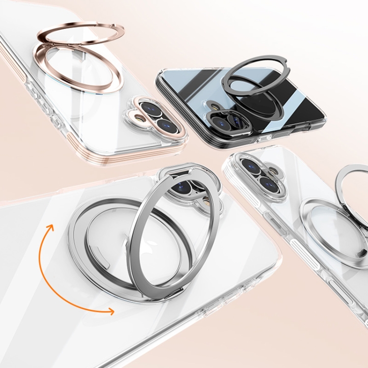For iPhone 16 Gear Plating PC 360 Ring Holder Magsafe Phone Case(Transparent Black) For iPhone 16 Gear Plating PC 360 Ring Holder Magsafe Phone Case(Transparent Black)