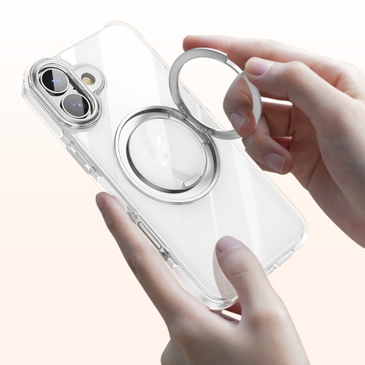 For iPhone 16 Gear Plating PC 360 Ring Holder Magsafe Phone Case(Transparent Black) For iPhone 16 Gear Plating PC 360 Ring Holder Magsafe Phone Case(Transparent Black)