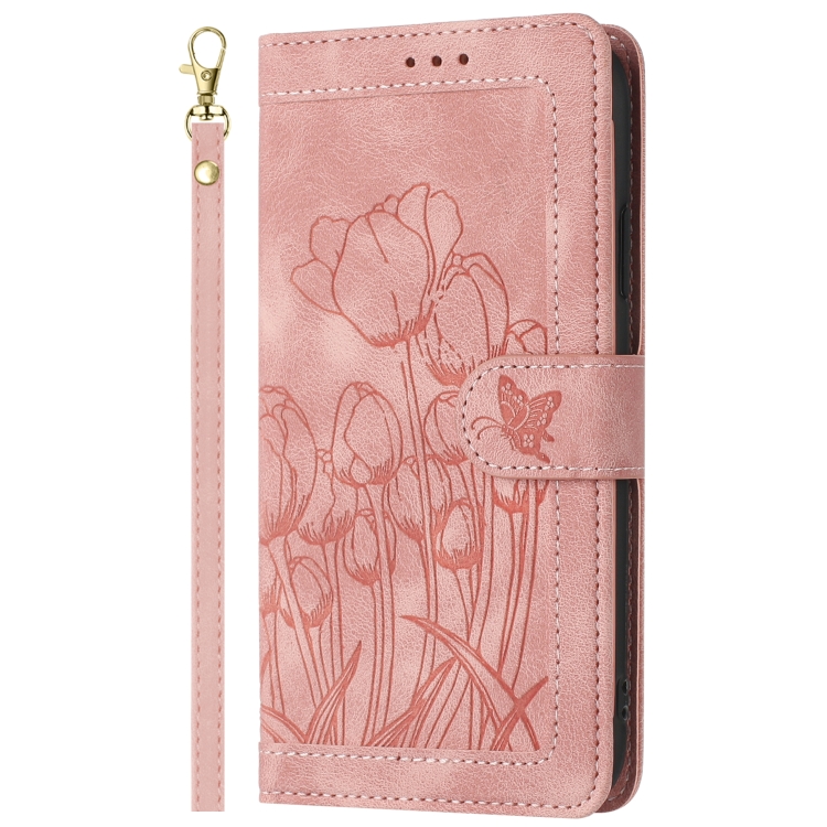 For Samsung Galaxy S25 5G Tulips Embossed Leather Phone Case with Lanyard(Pink) For Samsung Galaxy S25 5G Tulips Embossed Leather Phone Case with Lanyard(Pink)