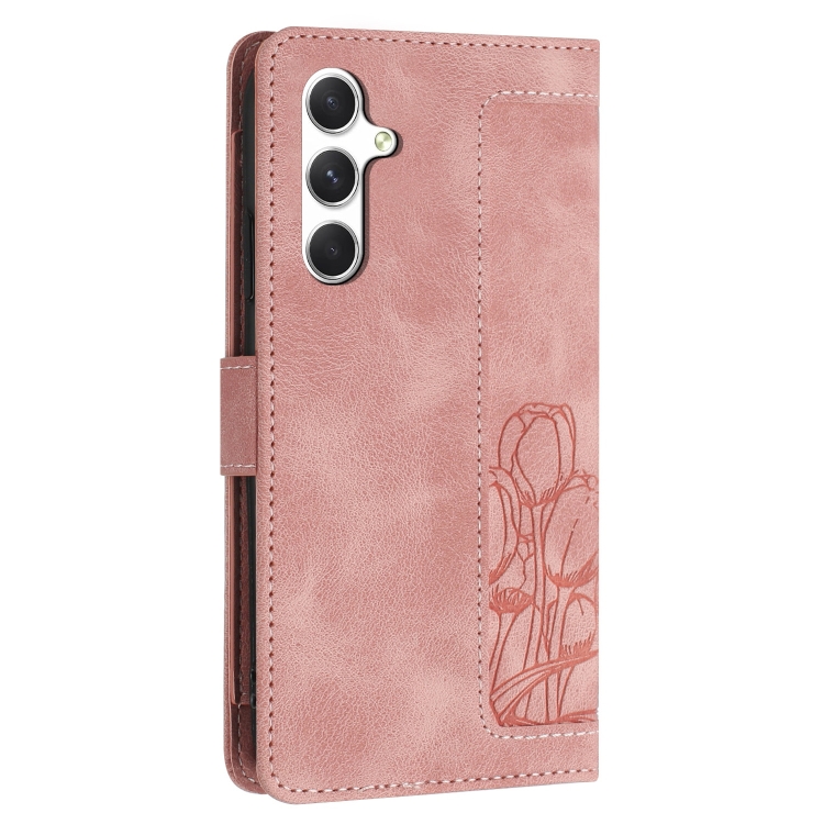 For Samsung Galaxy S25 5G Tulips Embossed Leather Phone Case with Lanyard(Pink) For Samsung Galaxy S25 5G Tulips Embossed Leather Phone Case with Lanyard(Pink)