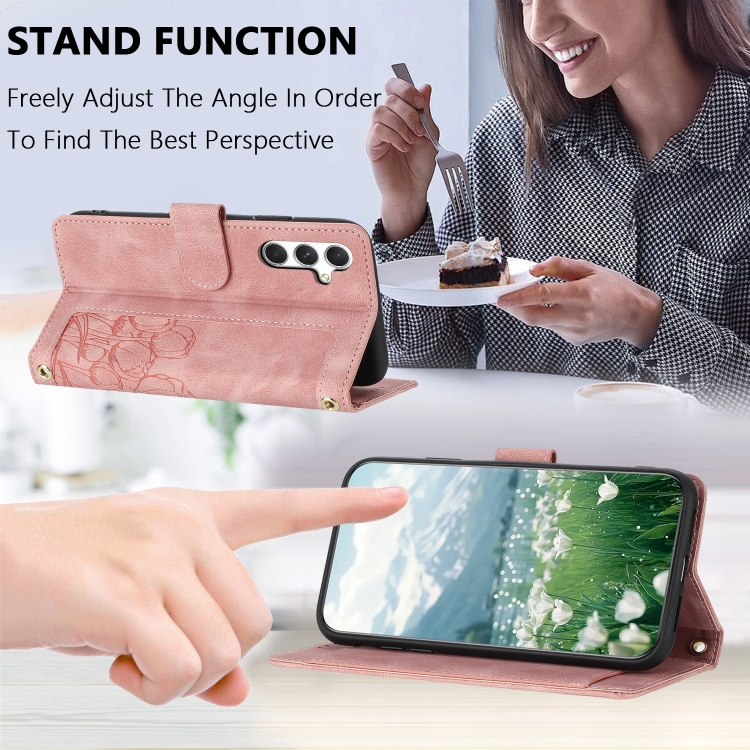 For Samsung Galaxy S25 5G Tulips Embossed Leather Phone Case with Lanyard(Pink) For Samsung Galaxy S25 5G Tulips Embossed Leather Phone Case with Lanyard(Pink)