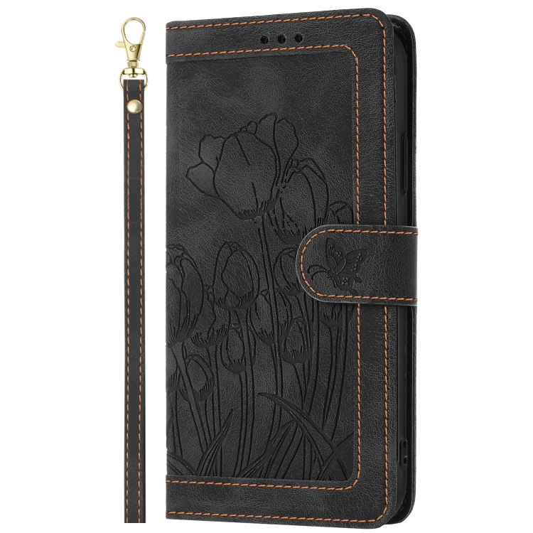 For Samsung Galaxy S24 Ultra 5G Tulips Embossed Leather Phone Case with Lanyard(Black) For Samsung Galaxy S24 Ultra 5G Tulips Embossed Leather Phone Case with Lanyard(Black)