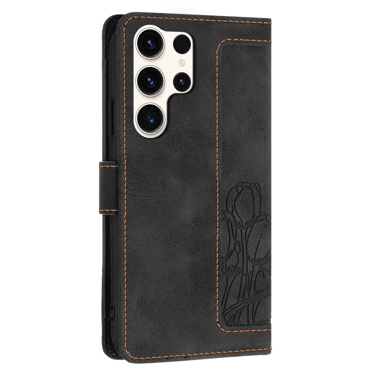 For Samsung Galaxy S24 Ultra 5G Tulips Embossed Leather Phone Case with Lanyard(Black) For Samsung Galaxy S24 Ultra 5G Tulips Embossed Leather Phone Case with Lanyard(Black)