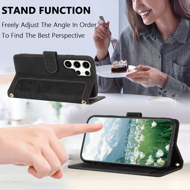 For Samsung Galaxy S24 Ultra 5G Tulips Embossed Leather Phone Case with Lanyard(Black) For Samsung Galaxy S24 Ultra 5G Tulips Embossed Leather Phone Case with Lanyard(Black)