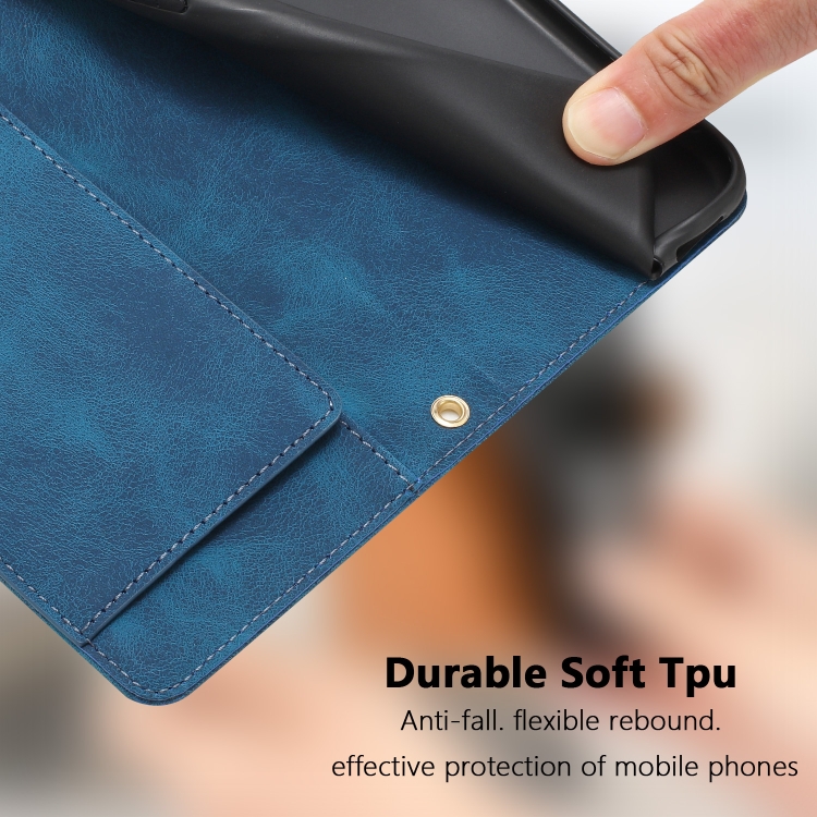 For Samsung Galaxy S23 Ultra 5G Tulips Embossed Leather Phone Case with Lanyard(Blue)