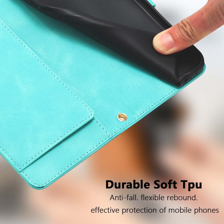 For Samsung Galaxy S23 5G Tulips Embossed Leather Phone Case with Lanyard(Green)