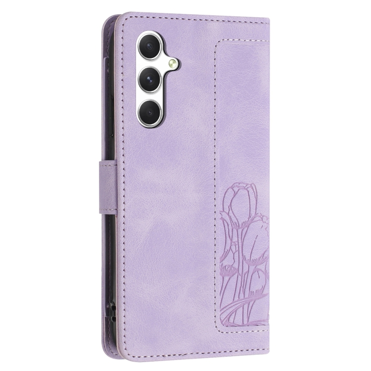 For Samsung Galaxy S23 FE 5G Tulips Embossed Leather Phone Case with Lanyard(Purple) For Samsung Galaxy S23 FE 5G Tulips Embossed Leather Phone Case with Lanyard(Purple)