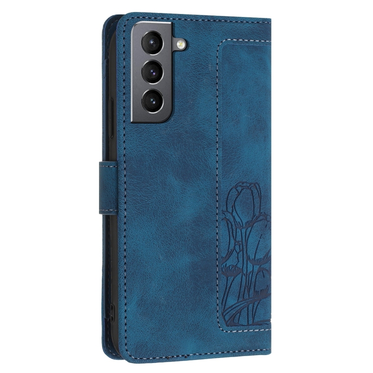 For Samsung Galaxy S22 5G Tulips Embossed Leather Phone Case with Lanyard(Blue) For Samsung Galaxy S22 5G Tulips Embossed Leather Phone Case with Lanyard(Blue)