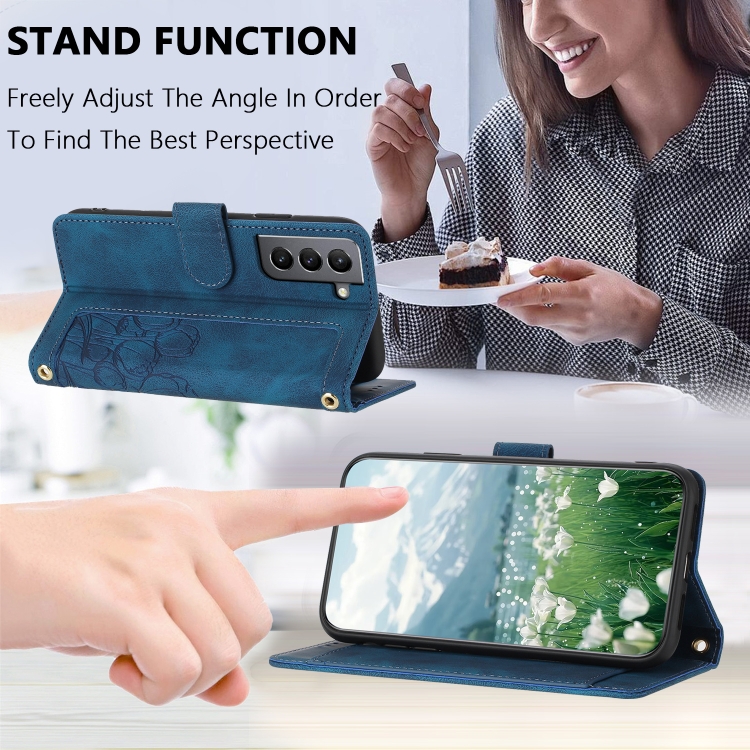 For Samsung Galaxy S22 5G Tulips Embossed Leather Phone Case with Lanyard(Blue) For Samsung Galaxy S22 5G Tulips Embossed Leather Phone Case with Lanyard(Blue)
