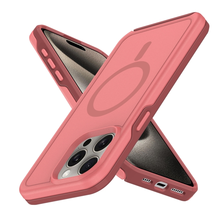 For iPhone 14 Pro Shockproof MagSafe Armor PC Hybrid TPU Phone Case(Dark Pink+Maroon) For iPhone 14 Pro Shockproof MagSafe Armor PC Hybrid TPU Phone Case(Dark Pink+Maroon)