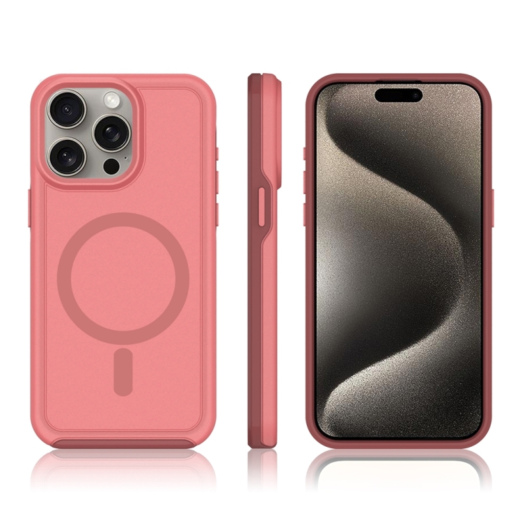 For iPhone 14 Pro Shockproof MagSafe Armor PC Hybrid TPU Phone Case(Dark Pink+Maroon) For iPhone 14 Pro Shockproof MagSafe Armor PC Hybrid TPU Phone Case(Dark Pink+Maroon)