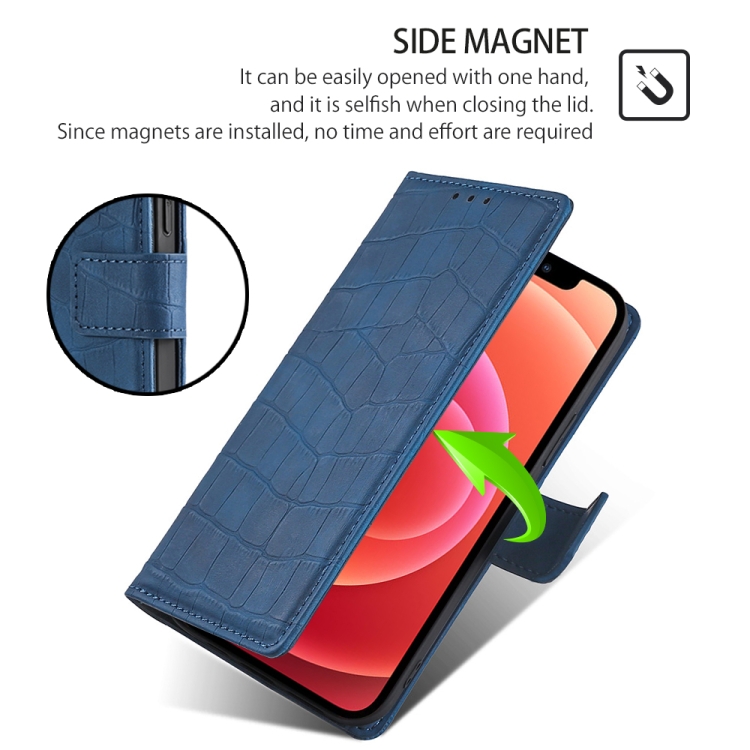 For Samsung Galaxy S25+ 5G Skin Feel Crocodile Magnetic Clasp Leather Phone Case(Blue) For Samsung Galaxy S25+ 5G Skin Feel Crocodile Magnetic Clasp Leather Phone Case(Blue)