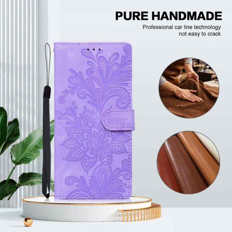 For Samsung Galaxy S25+ 5G Lace Floral Embossed Magnetic Buckle PU Phone Case With Wrist Strap(Purple) For Samsung Galaxy S25+ 5G Lace Floral Embossed Magnetic Buckle PU Phone Case With Wrist Strap(Purple)