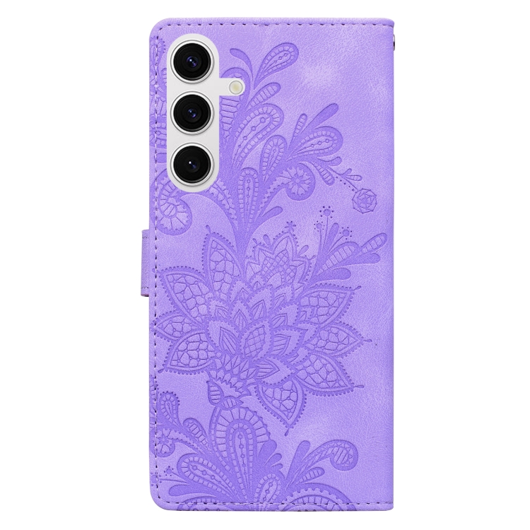 For Samsung Galaxy S25+ 5G Lace Floral Embossed Magnetic Buckle PU Phone Case With Wrist Strap(Purple) For Samsung Galaxy S25+ 5G Lace Floral Embossed Magnetic Buckle PU Phone Case With Wrist Strap(Purple)