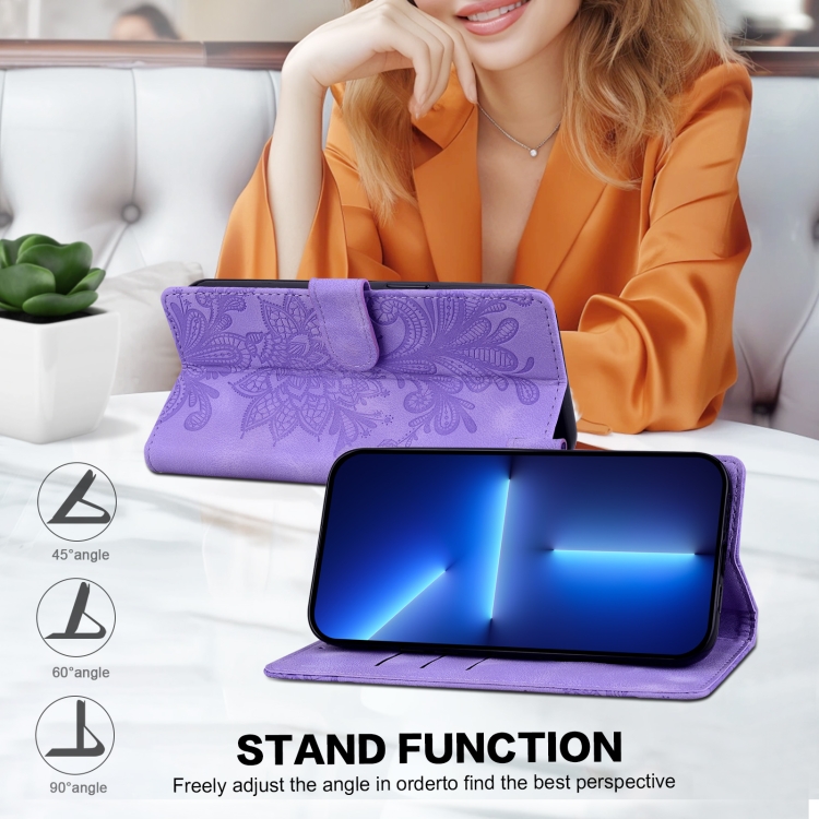 For Samsung Galaxy S25+ 5G Lace Floral Embossed Magnetic Buckle PU Phone Case With Wrist Strap(Purple) For Samsung Galaxy S25+ 5G Lace Floral Embossed Magnetic Buckle PU Phone Case With Wrist Strap(Purple)