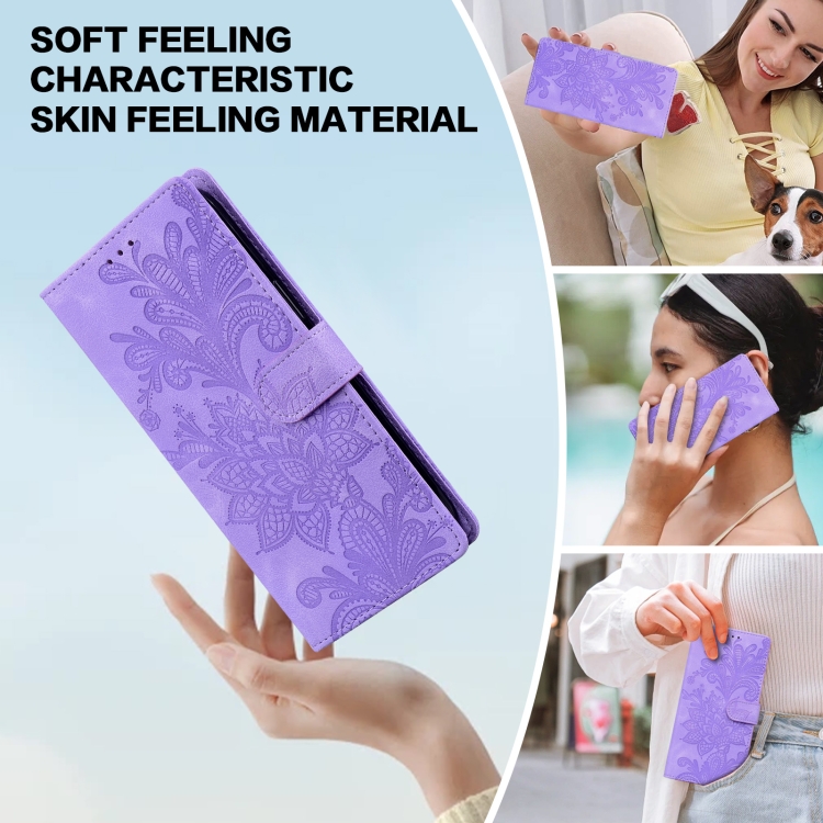 For Samsung Galaxy S25+ 5G Lace Floral Embossed Magnetic Buckle PU Phone Case With Wrist Strap(Purple) For Samsung Galaxy S25+ 5G Lace Floral Embossed Magnetic Buckle PU Phone Case With Wrist Strap(Purple)